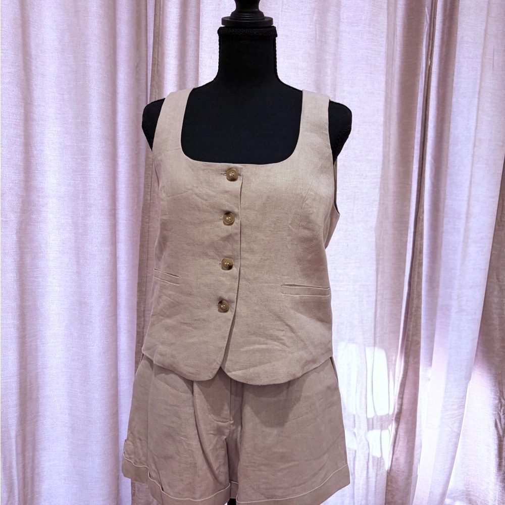 Wayf Light Tan Vest and Shorts Ensemble
